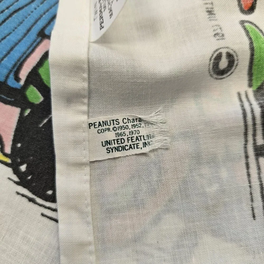 Vintage Peanuts Twin Flat Bed Muslin Sheet Sears 1971 Snoopy Charlie Brown FLAW